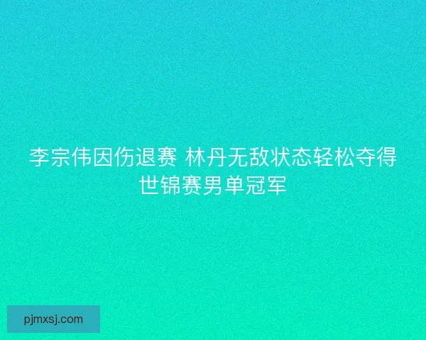 李宗伟因伤退赛 林丹无敌状态轻松夺得世锦赛男单冠军