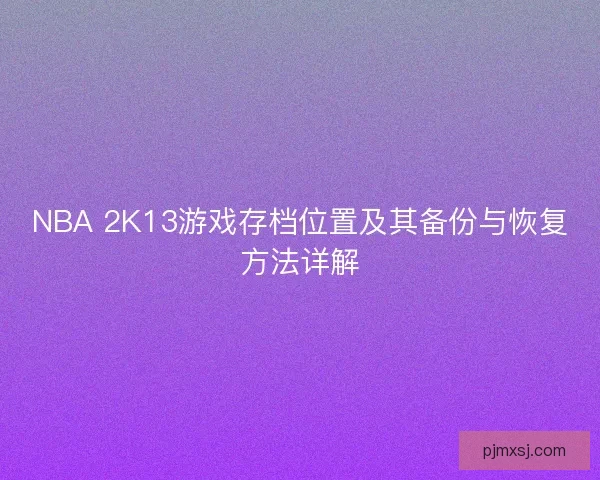 NBA 2K13游戏存档位置及其备份与恢复方法详解